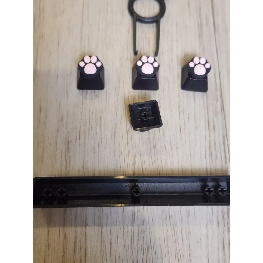 Pink Cat Paw Keycaps Set 4 Arrow Keys Spacebar Keycap Puller MX Style Black